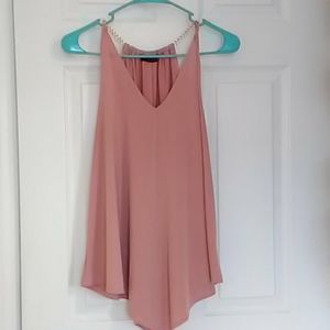 First Love pink tank top with gold chain straps